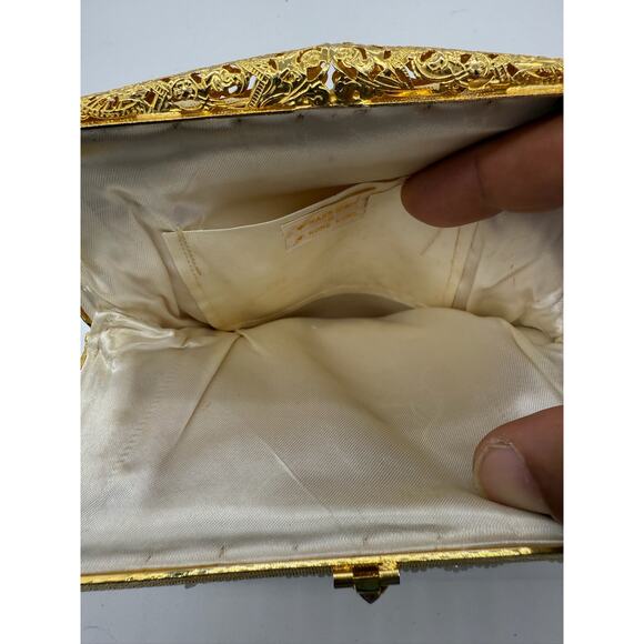 Vintage Shell Beaded Kiss lock Top Handle bag*Ornate Art Deco Style*hand beaded - Picture 3 of 8